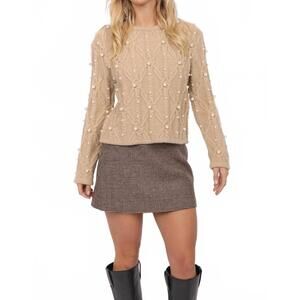 NEW SADIE & SAGE pearl embellished sweater in taupe